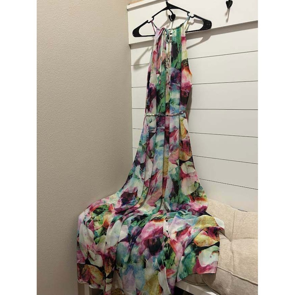 Maggy London Womens Floral Halter Maxi Dress Multi-Color Abstract Chiffon Size 6